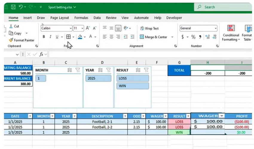 استفاده از  Pivot Table یا SUMIF  برای تفکیک عملکرد به ‌تفکیک ورزش یا نوع شرط